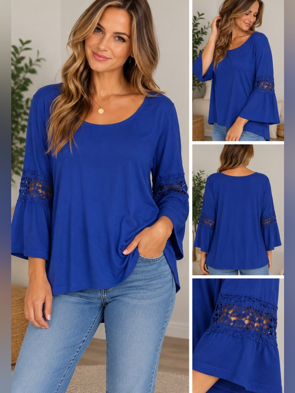 New kim rogers Women's 3X blue lace sleeve blouse #26